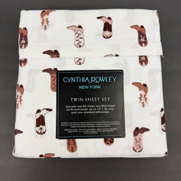 Cynthia Rowley New York‎ Twin Sheet Set with Cowboy Cowgirl Western Boots New - Picture 2 of 5